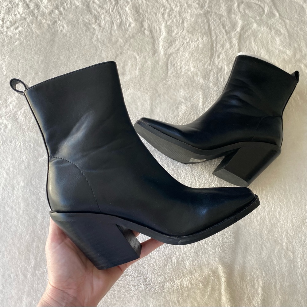90’s Style Black Square Toe Block Heel Booties Size 6.5 New W/O Box